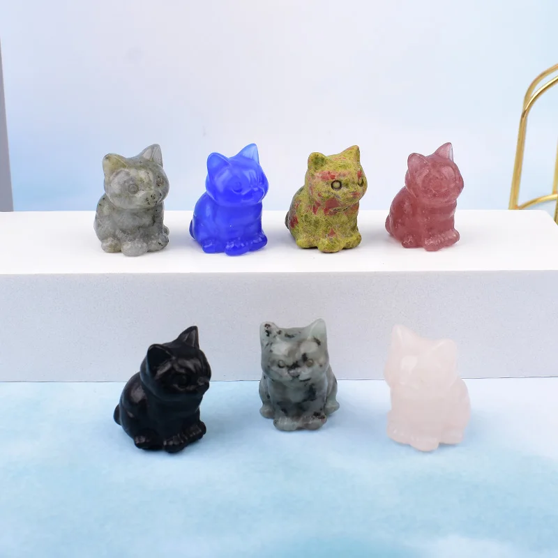 Natürliche Kristallstein Katze Tier Figur Reiki Mineral Probe Handwerk Energie Stein Tisch Dekoration Home Decor Geschenk Souvenir
