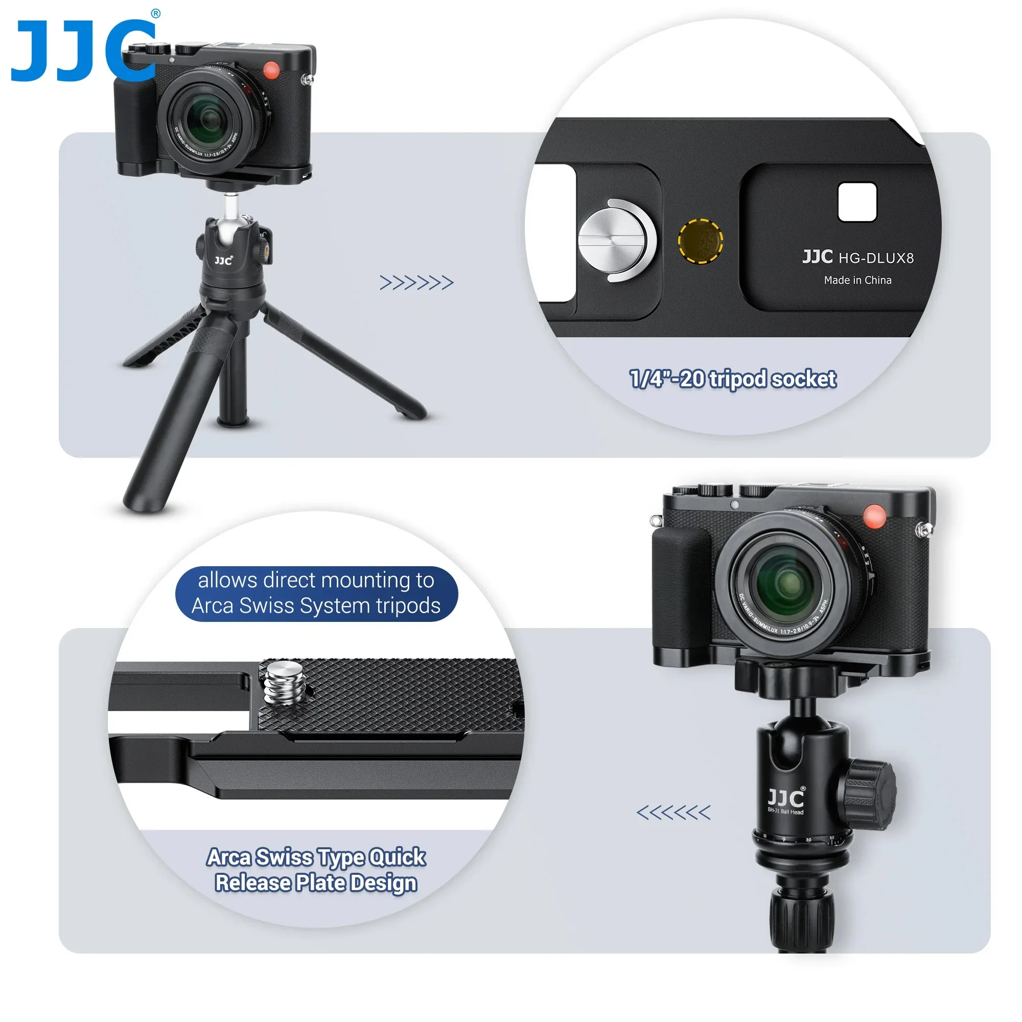 JJC L-شكل قوس مقبض مقبض معدني لكاميرا Leica D-LUX8 D-LUX 8 مع لوحة Arca سريعة الإصدار