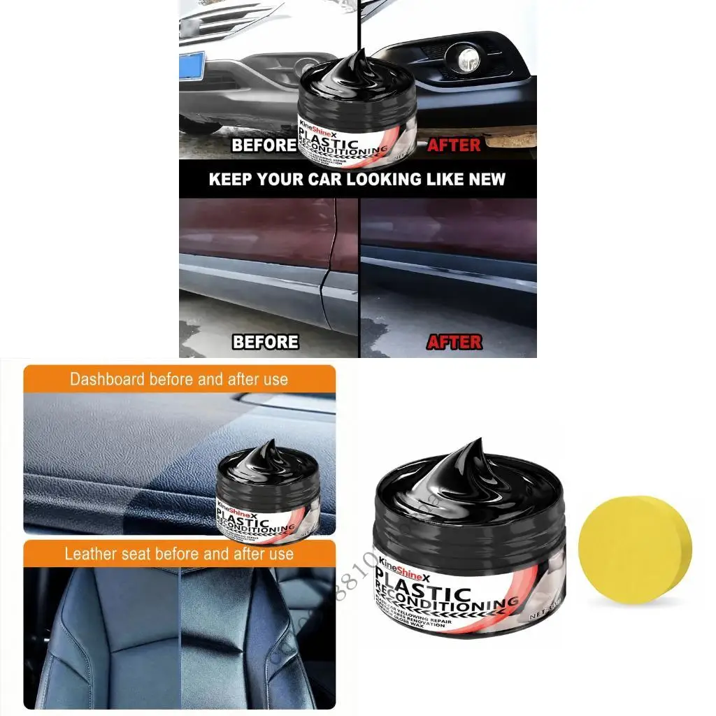 Dull Plastic Appearance Care for Vehicles, Thick Trim Conditioning Paste with Sponge for Interior and Exterior Surfaces 