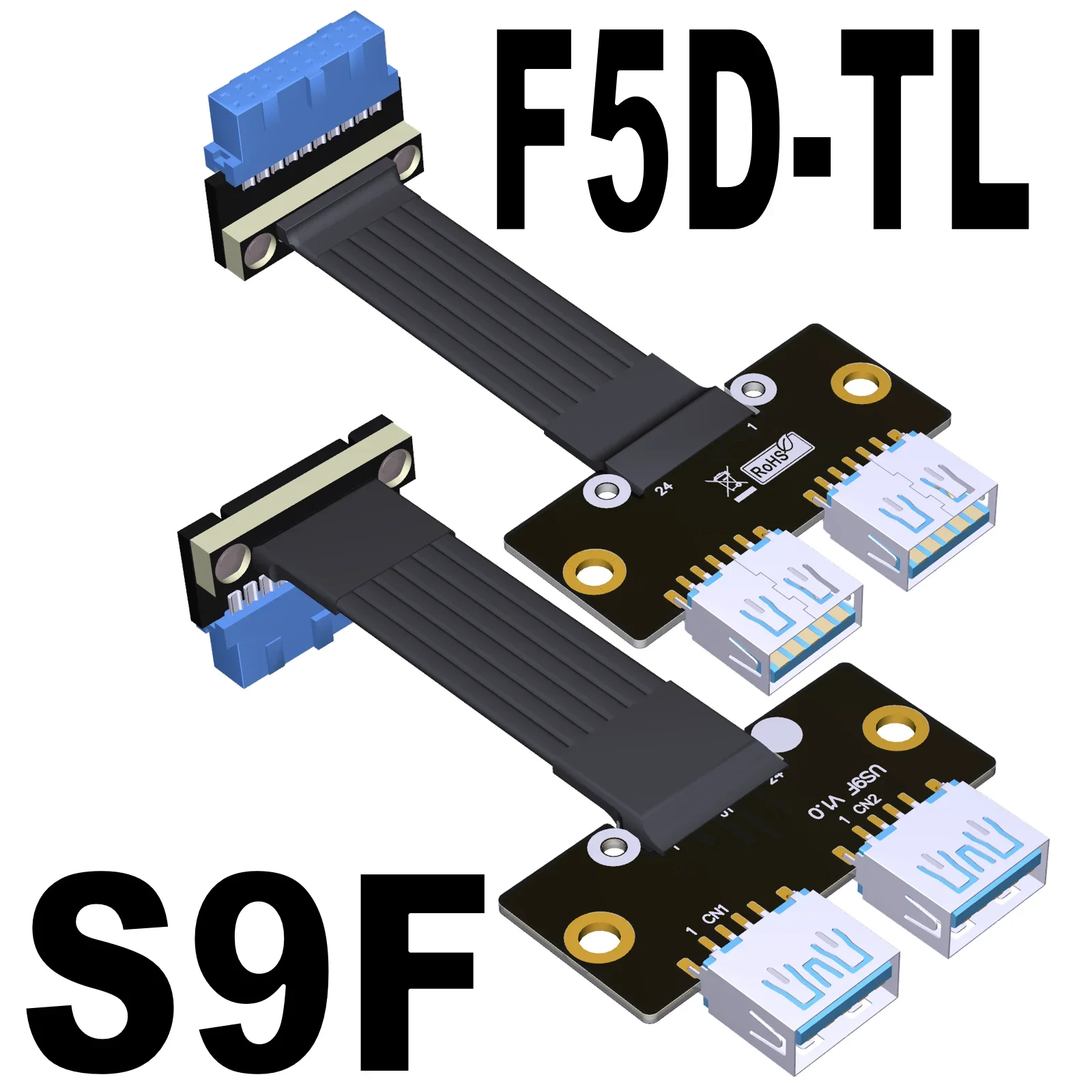 ADT-Link USB3.0 منفذ تمديد مزدوج USB-A أنثى قاعدة إلى كابل تمديد مدمج 19/20P مع فتحة لولبية