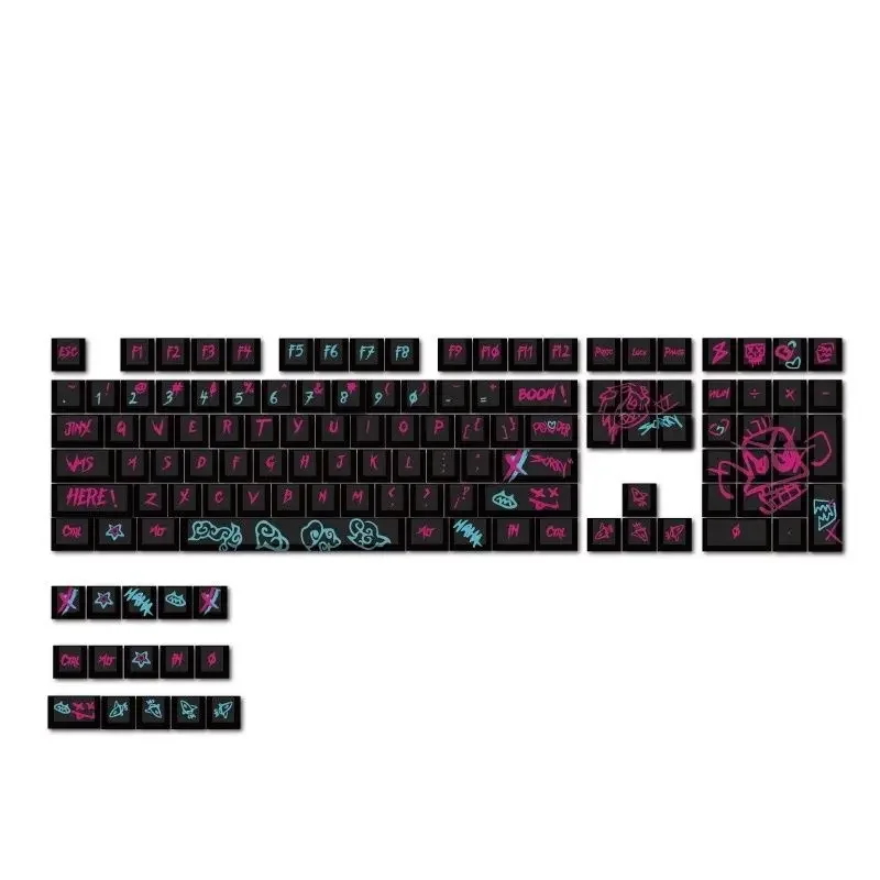 123 Keys Game Character Jinx Cherry Keycap Graffiti Mechanical Keyboard PBT Five-Sided Thermal Sublimation DIY Anime Keycaps