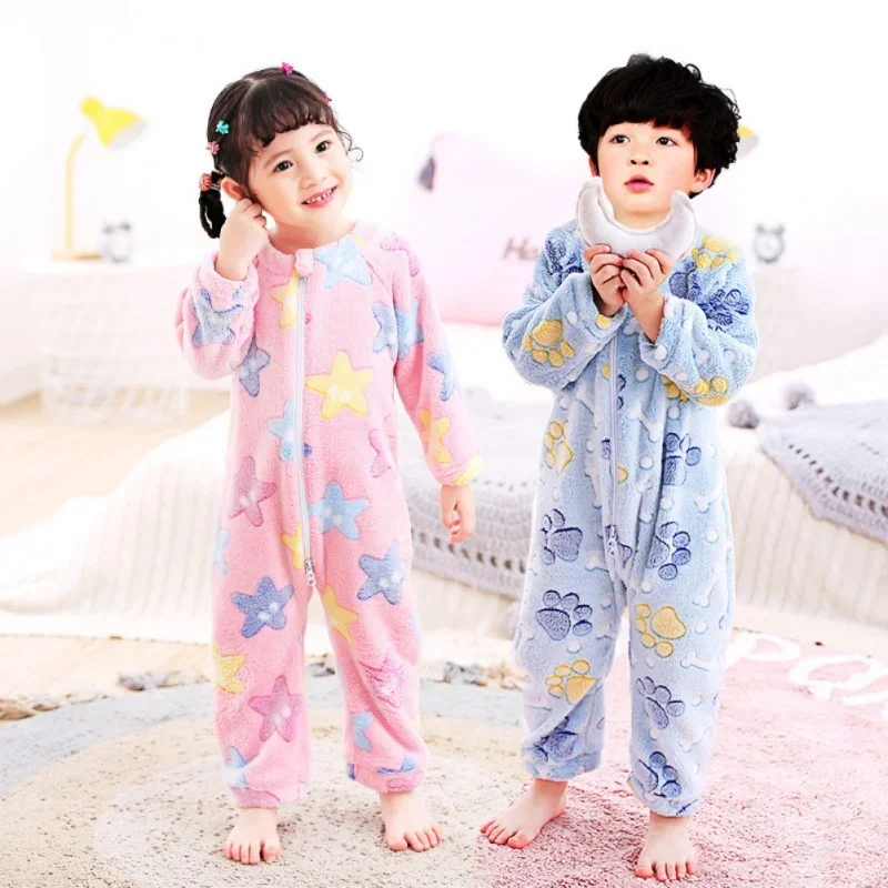 Autumn Winter Toddler Kids Homewear Long Sleeve Sleepwear Zipper Children Pajamas Cute Cartoon Boys Girls One-Piece Sleeper