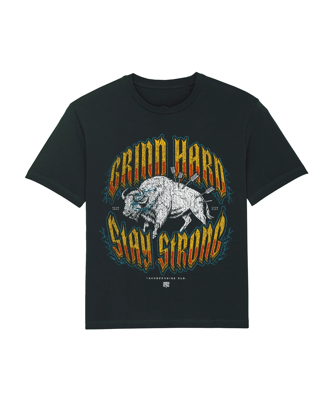 Grind Hard Stay Strong Thundernoise Illustration Fitness Sports Brand T-Shirt Cotton Graphic Tee Men Women Summer Streetwear