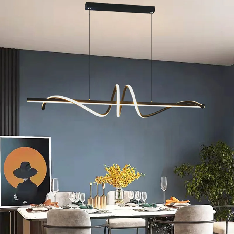 Imagem -03 - Nordic Strip Curve Lustres para Sala de Jantar Decoração para Casa Luminária Suspensão de Iluminação Luminária Led Preto e Dourado Criativo Novo