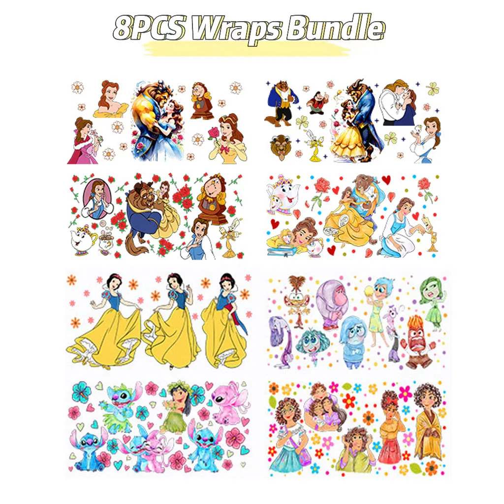 バンドルディズニー UV DTF カップラップ 16 オンスリビーガラス缶 DIY ステッカー漫画自己粘着洗える DIY キティフレンズ