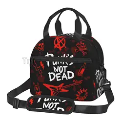 Punk Rock Set Skull Insulated Lunch Bag Punks Not Dead Words Red Black Reusable Waterproof Thermal Lunch Box with Shoulder Strap