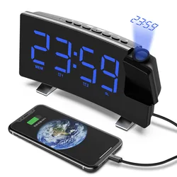 Projection Digital Alarm Clock for Bedroom Large LED Alarm Clock Projection on Ceiling Wall 180°Projector for Heavy Sleeper New