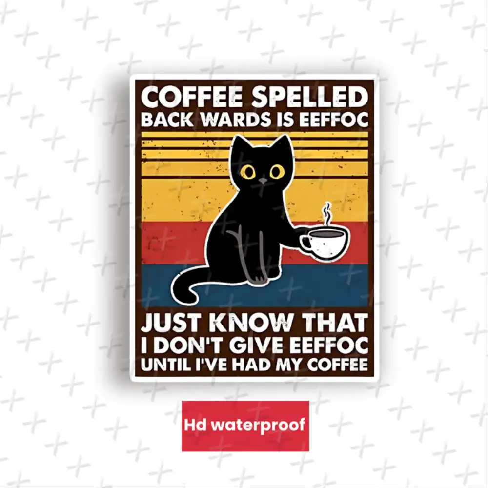 Reverse Print Coffee Word Waterproof Vinyl Sticker With Cat Pattern Waterproof Stickers For Decorating Car Windows Motorcycles A