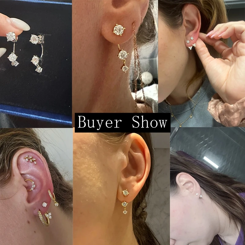 Lnngy Front Back Double Sided Moissanite Stud Earring Pendientes Plata 925 Sterling Silver Earrings For Women 2 in 1 Ear Jewelry