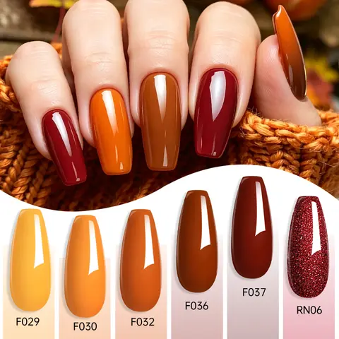 LILYCUTE 6pcs Autumn Fall Gel Nail Polish Set Pumpkin Orange Maple Red Brown Glitter UV LED Nail Gel Halloween Nail Art Manicure