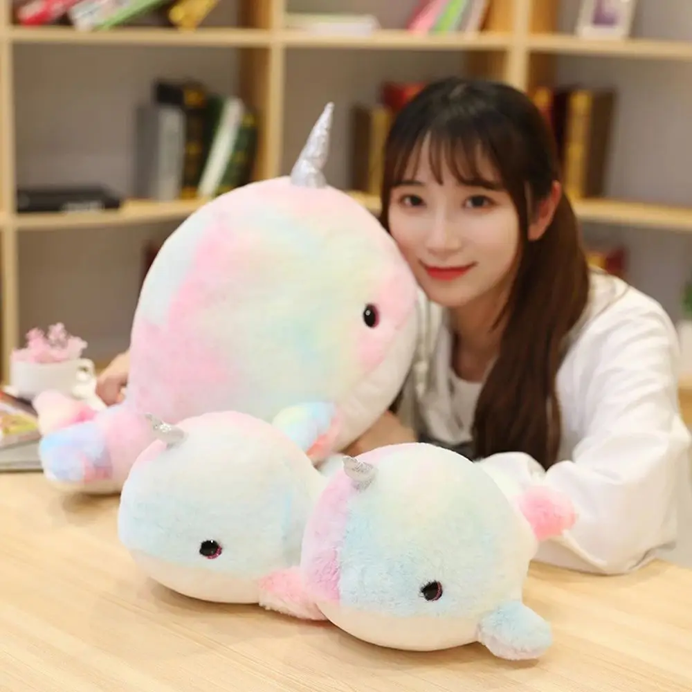 Toy Appease Doll Cartoon Plush Pillow Room Decor Stuffed Toy Colorful Narwhal Plush Toy Stuffed Animals Whale Fish Doll