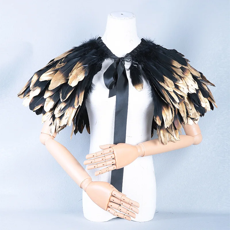 Gothic Feather Cape Set Steampunk Dress-Up Shawl Carnival Party Stage Show Role Play Costume for Halloween Cosplay Costumes New