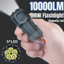 10000LM Mini 5*Led Flashlights USB Rechargeable with 18350 Battery Strong Powerful Outdoor Torch Camping Lamp COB Work Light