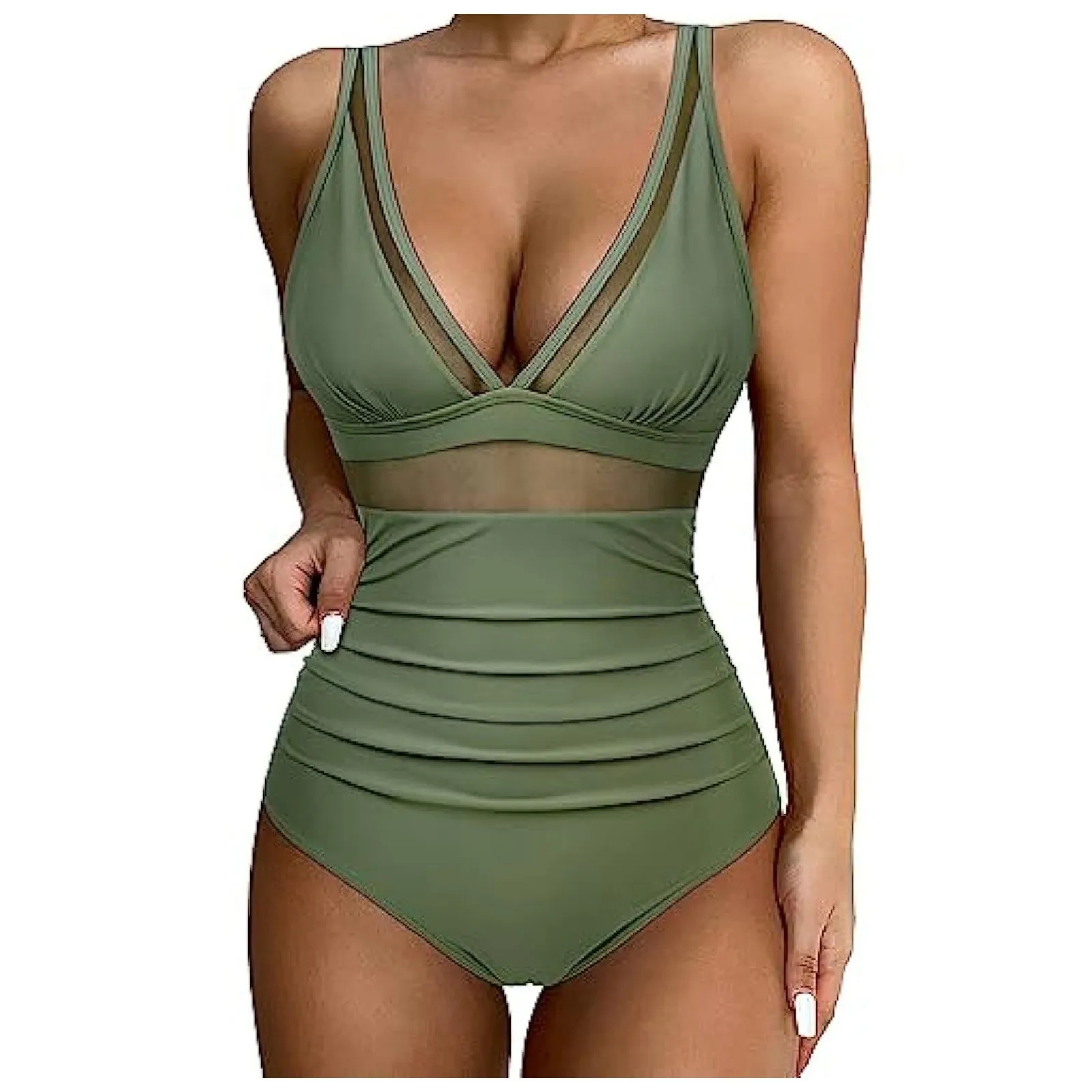 Solid One-piece Swimsuit Women Deep V-neck Removable Bra Plain Monokinis New Summer Beach Swimwear Swimsuit Female Wear 2025