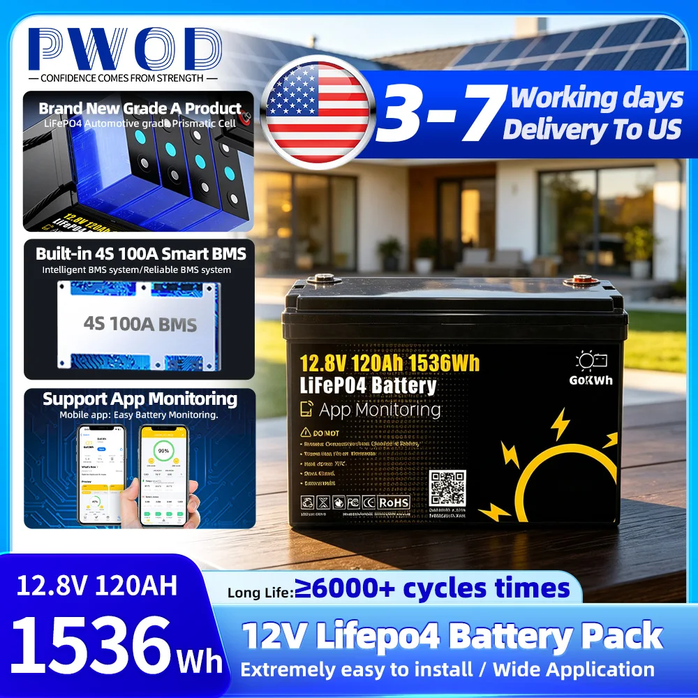 App Monitoring 12V Lifepo4 Battery 100AH 120AH  6000 Cycles Lithium Iron Phosphate Cell For Camping Golf Cart RV Boat Grid-Off Home Solar