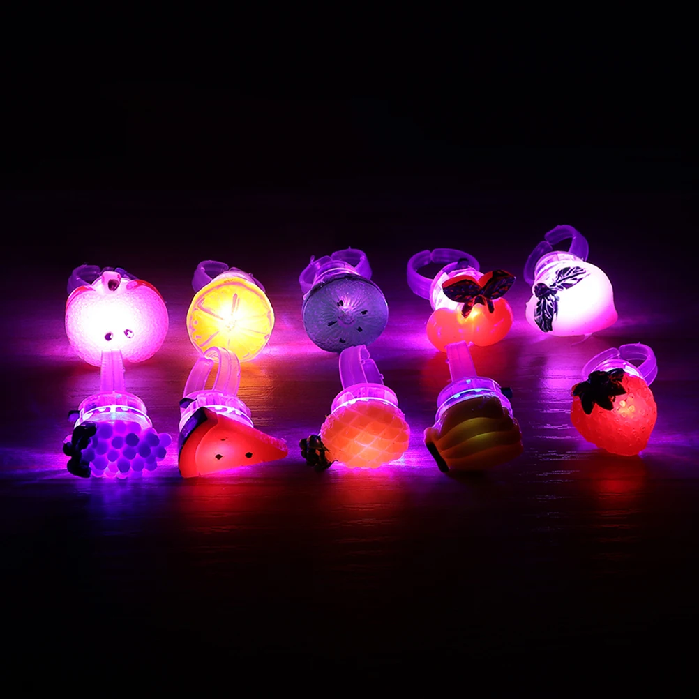 

12 Pcs Glowing Ring Finger Decorations Rings for Kids Fruit-shaped LED Crystal Plastic Children Cartoon