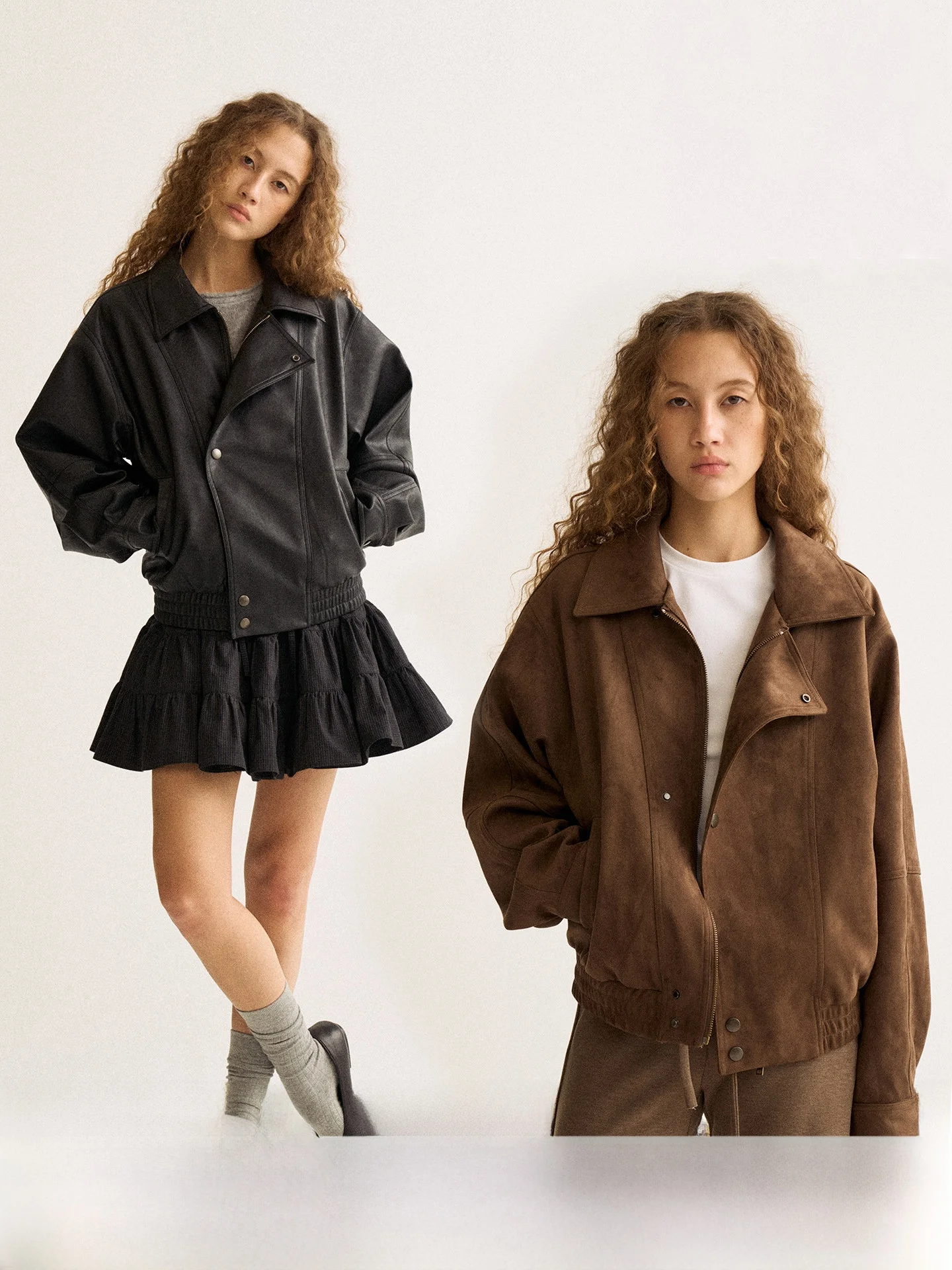 

Firstfloor Autumn Winter Vintage ape Texture Collar Casual Loose Leather Jaet ort Outerwear Top Women's Faion