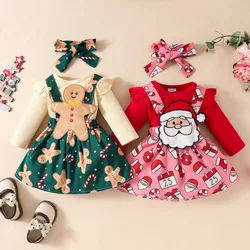 MILANCEL 2024 Newborn Christmas Clothes Santa Clause Dress And Solid One Piece Matched Headband 3Pcs Toddler Girls Suit