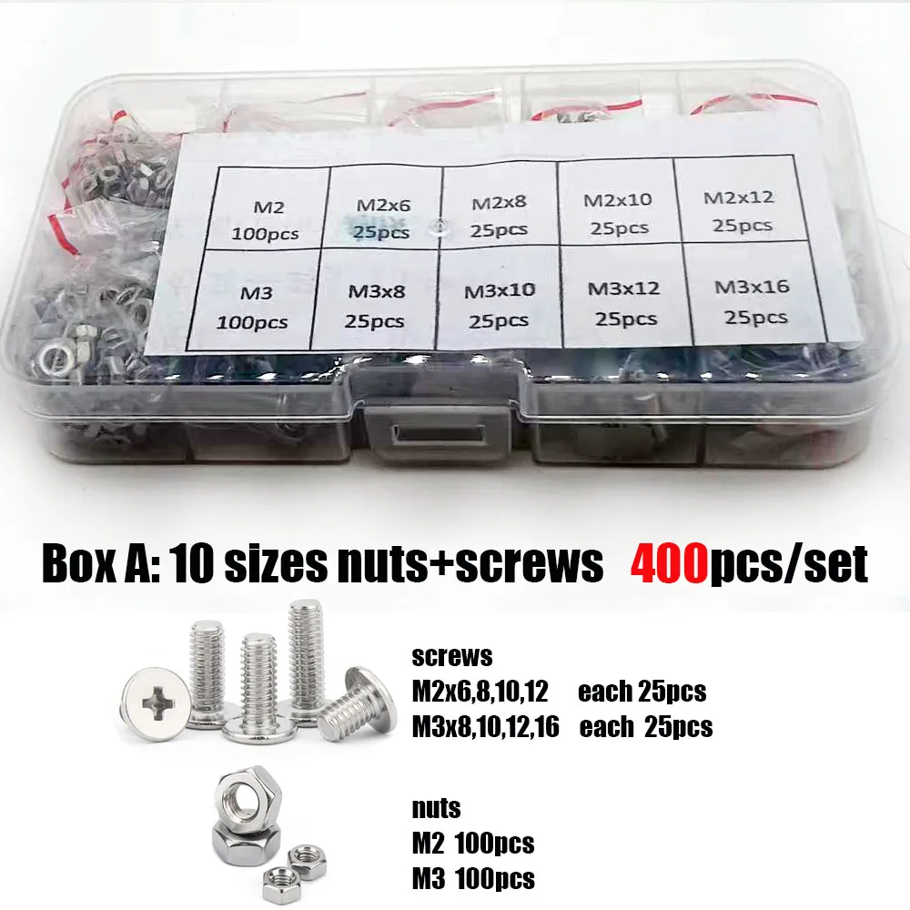 400/2100x M1,6 M2 M2,5 M3 M4 M5 304 Edelstahl Kreuz Phillips Flache Ultradünne Kopf Schraube Bolzen Mutter Unterlegscheibe Sortiment Set Kit