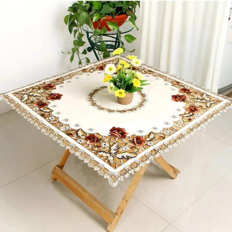 Convenient Useful Tablecloth Party Cover Decoration Floral Home Vintage for washable Dining Embroidered Satin Convenient