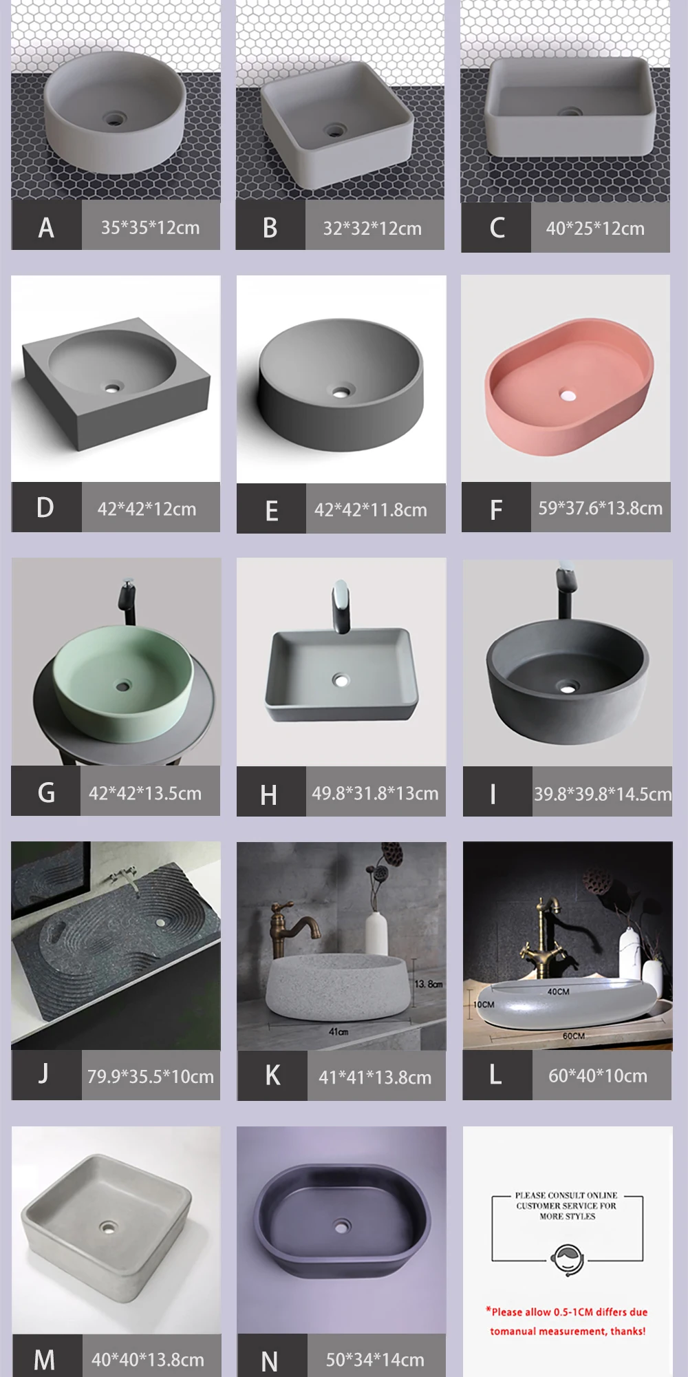 Various shapes Concrete Sink Silicone Molds Washbasin Pot Molds Cement Hands Wash Pot Molds Bathroom Basin silicone molds