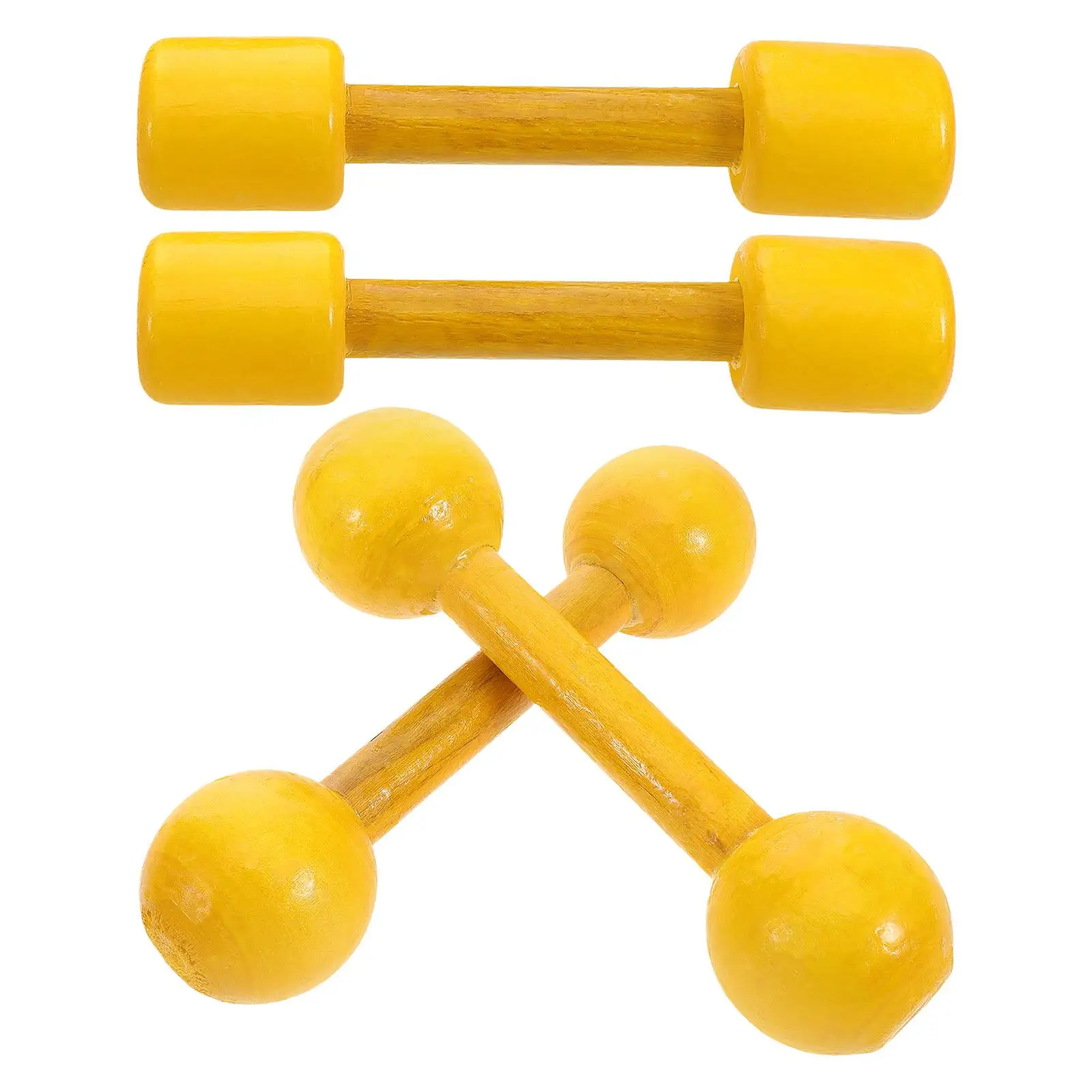 

4pcs Wooden Dumbbells Kids H Weights Natural Wood Gym Equipment Baby Toys Yellow Toddler Exercise Fitness