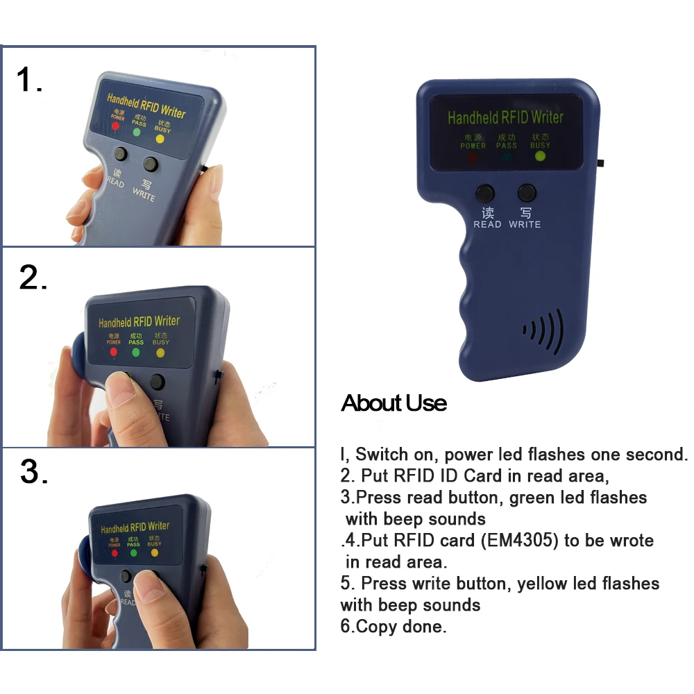 Handheld H-ID 125KHz EM4305 T5577 RFID Smart Duplicator Copier Writer Programmer Reader 5Pcs Rewritable Cards