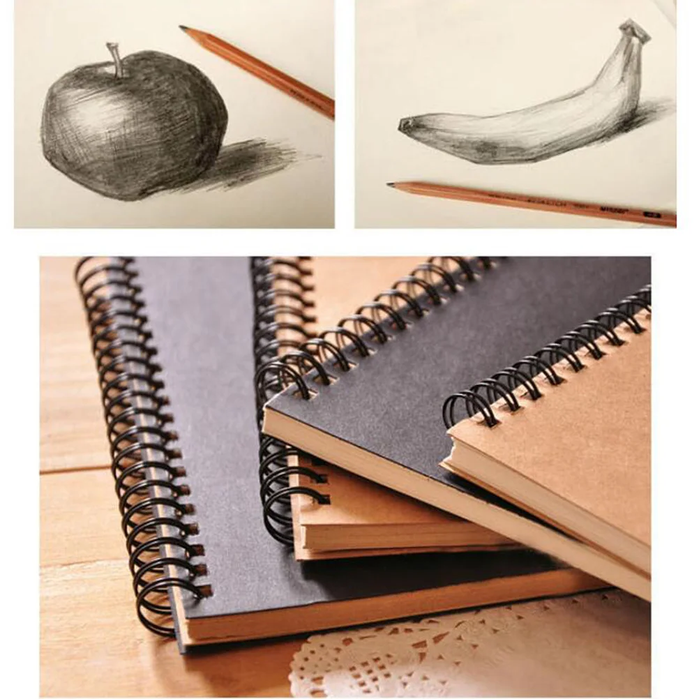

2Pcs A5 Kraft Paper Sketchbook Spiral Notebook Blank White Pages for Creative Writing Drawing Diary A5 Sketch Book