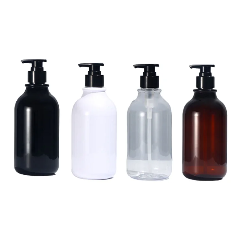 

10Pcs Lotion Bottle Pump 300ml 500ml Round Shoulder Brown Black White Clear Cosmetic Packaging Container Plastic Shampoo Bottles