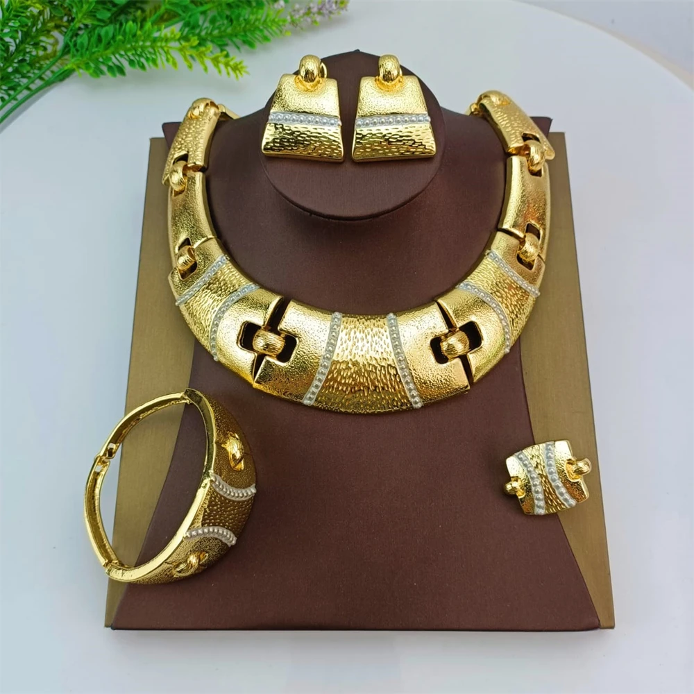 EMMA Hot Sale Fashion Woman Jewelry Set 2023 New Design Gold-color Austria African Necklace Bracelet Ring Earrings Set