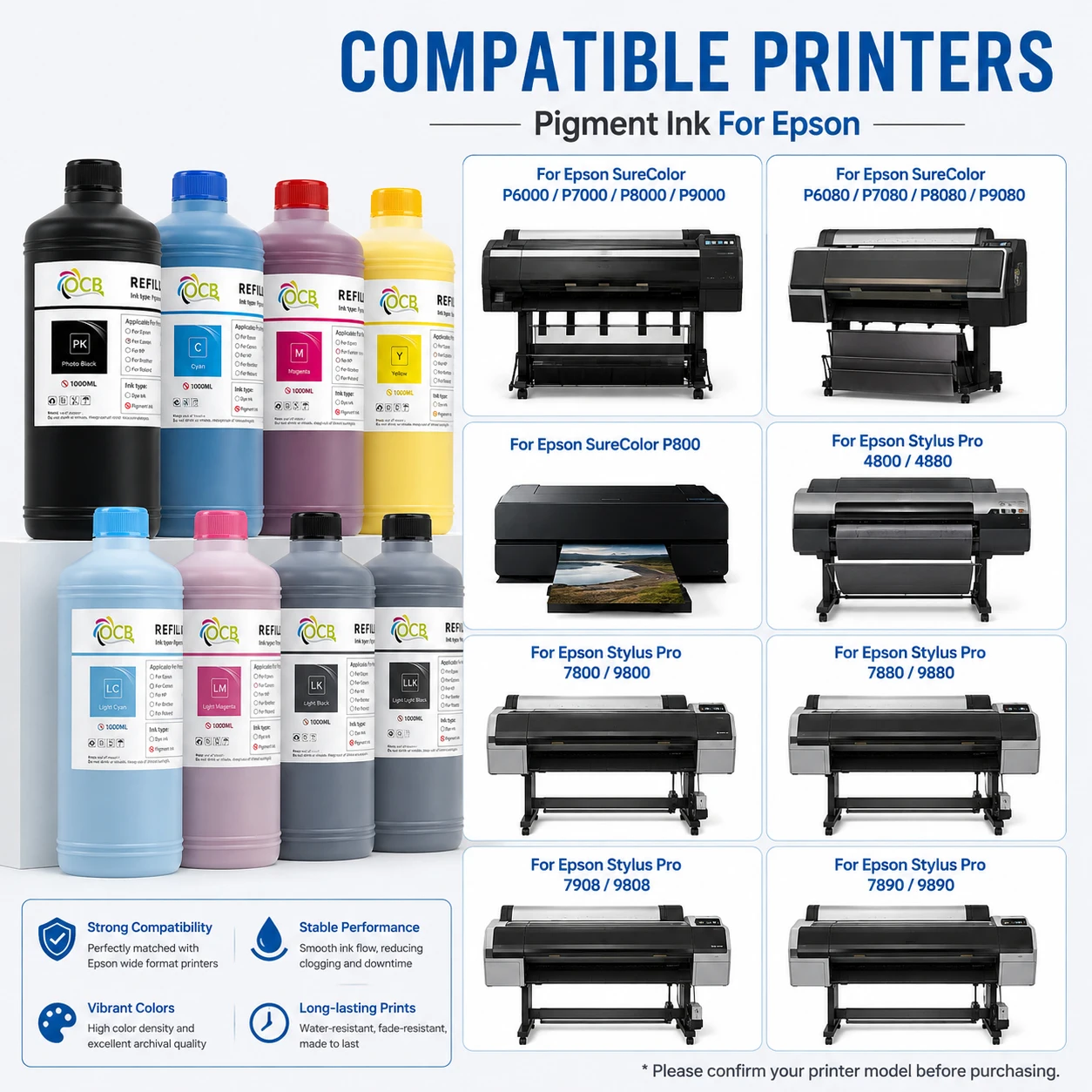 1000ml Pigment Ink For Epson P6000 P7000 P6080 P7080 P800 Stylus Pro 4800 4880 7800 9800 7880 9880 7908 9908 7890 9890 Printer