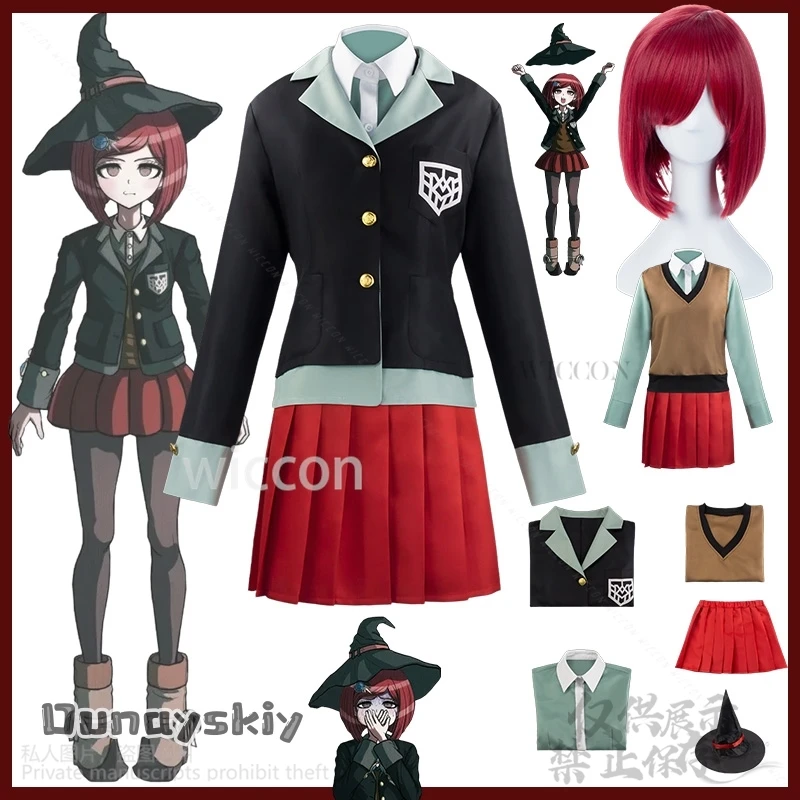

Yumeno Himiko Косплей Аниме Игра Danganronpaa Костюм JK Школьная форма Платье Красный парик Волшебная шляпа для Jirai Kei Cos Индивидуальные
