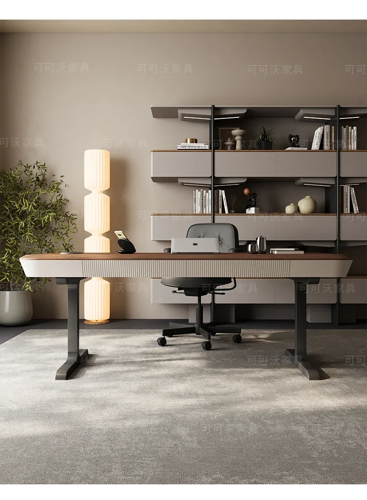 Walnut Color Lifting Desk Study Boss Desk Computer Desk
