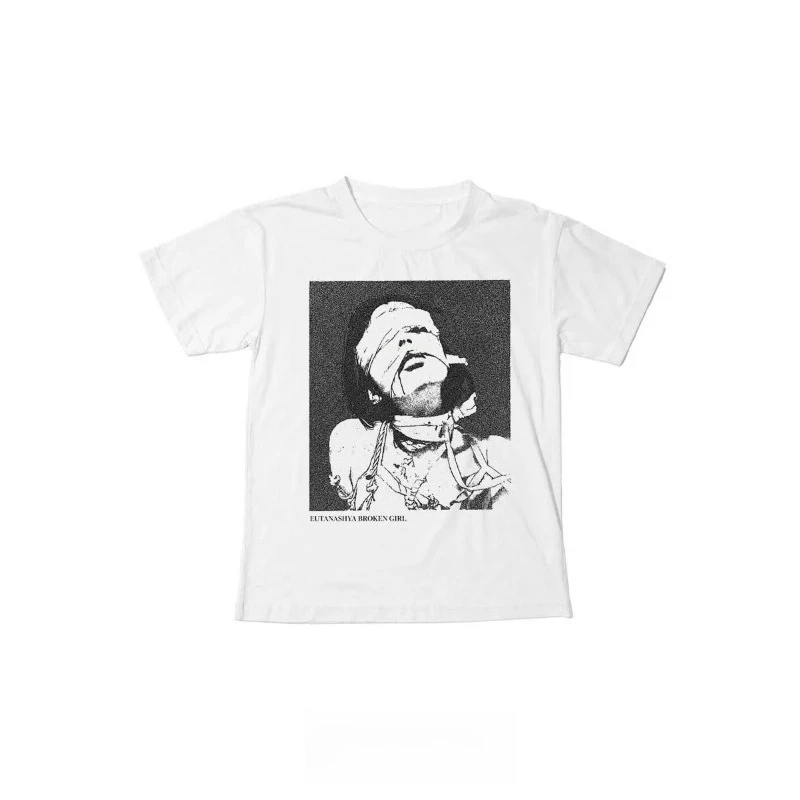Women Dark Aesthetic Graphic Print T‑Shirt Retro Figure Photo Short Sleeve Tee Loose Streetwear Female Casual Fashion Tops