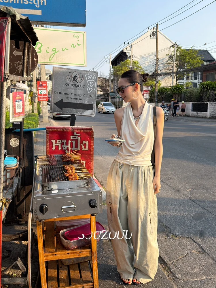

Suuzouu2026 Summer New Style Hot Girl Pure Desire Hanging Neck Backless Vest Women Slimming Top Cotton Polyester Blend Regula...