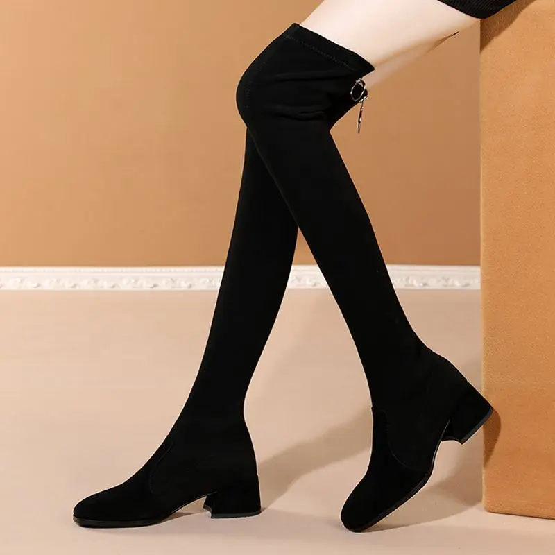 Footwear Above Over The Knee Ladies Boots Thigh High Tassel Shoes for Women Elegant with Low Heels Elastic Cosplay on Promotion