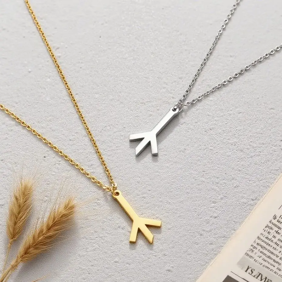 LIKGREAT Algiz Rune Pendant Necklace Nordic Amulet Norse Pagan Viking Letters Norse Mythology Talisman Stainless Steel Jewelry