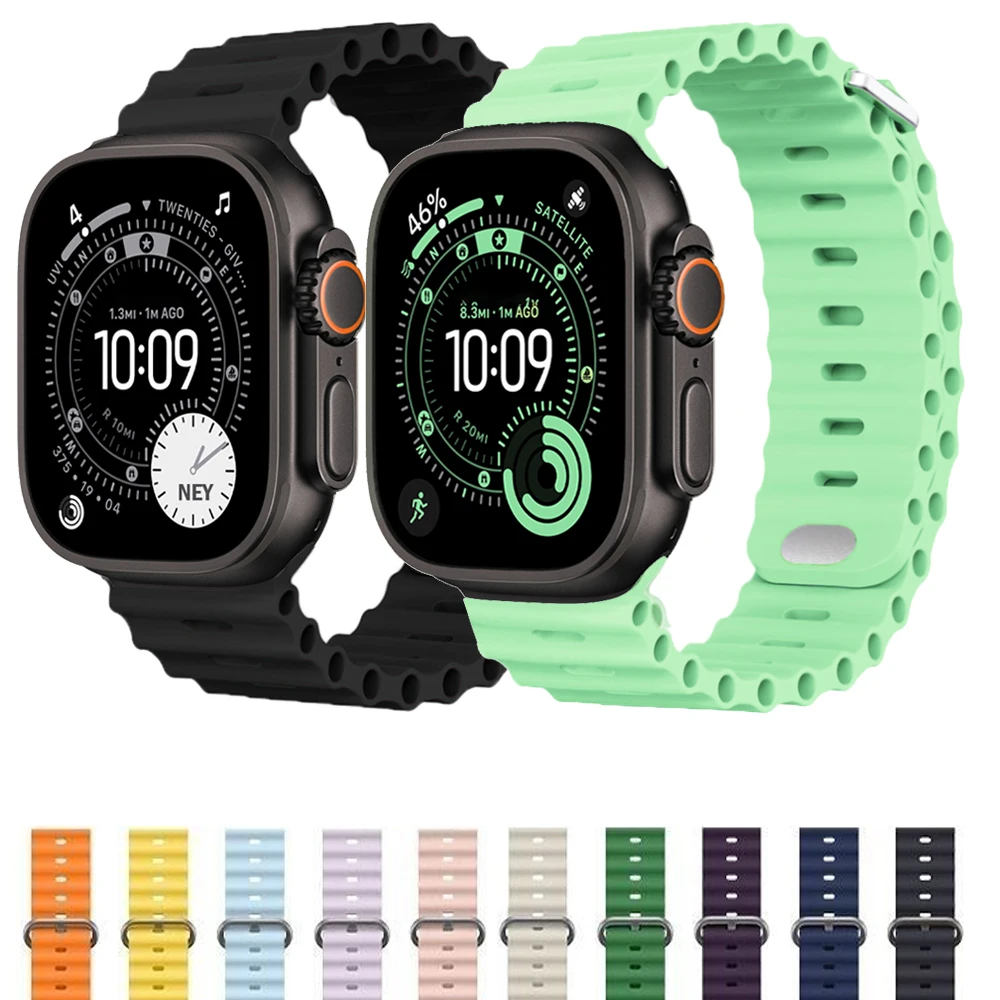 العصابات لساعة أبل 10-Ultra 2-3 49 مللي متر 45 مللي متر 41 مللي متر 44 مللي متر سيليكون المحيط حزام سوار iWatch سلسلة 11-9 8 7 6 5 4 SE 3 46 مللي متر 42 مللي متر