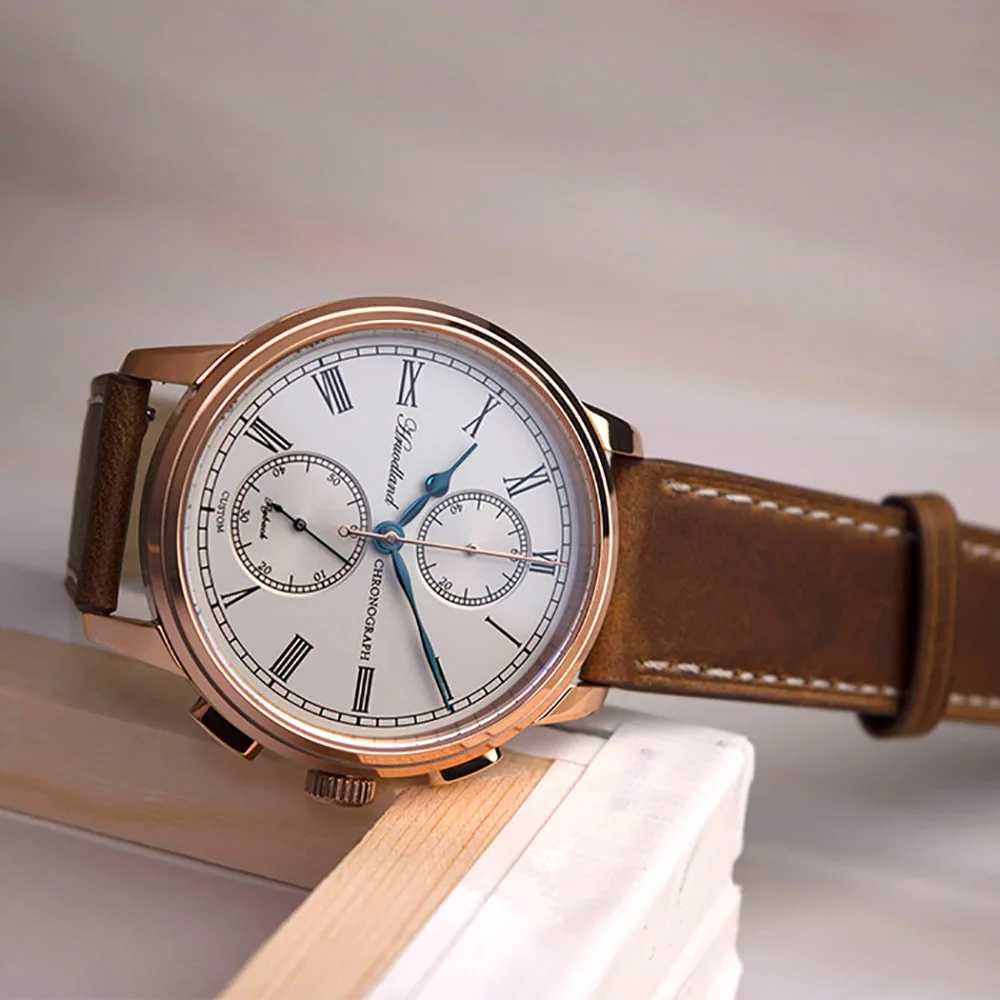 Hruodland G004 Rose Golden Men\'s Quartz Chronograph Watch Sapphire Glass Blue Black Stainless Steel Dress Wrsiwatches for Men