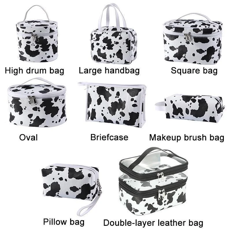 Borsa per il trucco impermeabile in pelle PU borsa per cosmetici da viaggio borsa per il trucco con stampa di mucca regali per Organizer per borse