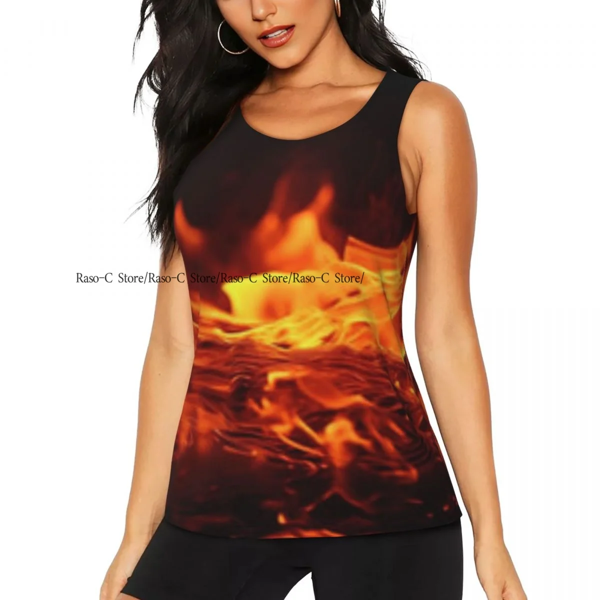 Women Sexy Vest Abstract Fire Background Sleeveless Round Neck Tank Tops Female Casual Basic Camisole