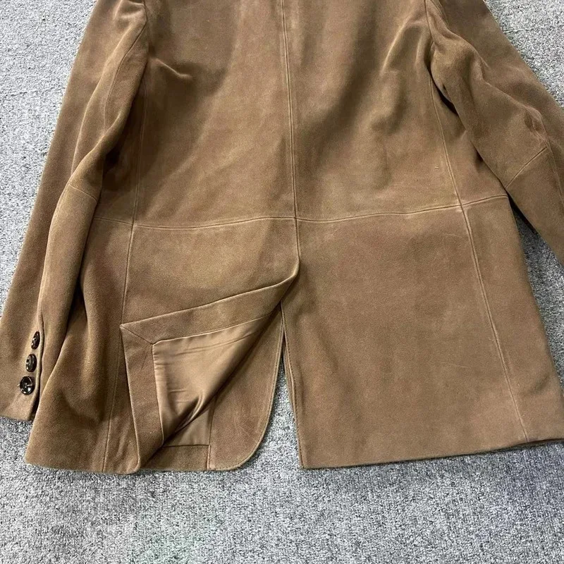 Cappotto da abito in pelle scamosciata retrò per bambini donna 2024 autunno inverno giacca in vera pelle scamosciata di mucca giacca oversize caffè vintage capispalla