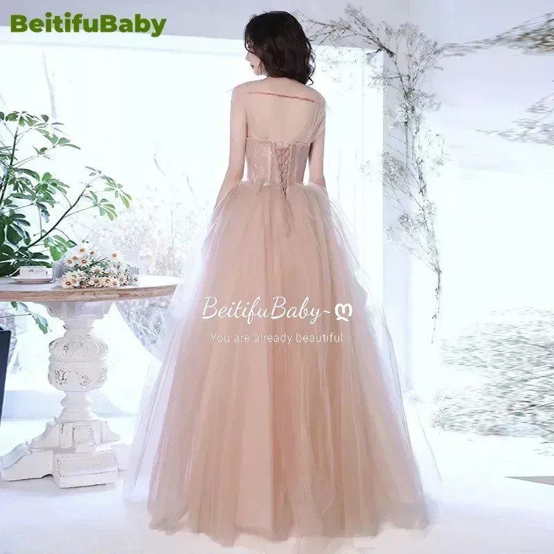 BeitifuBaby 2024 Elegant Women's Evening Dress Vintage Sleeveless Lace A-line Ball Gown Dubai Formal Dress for Women Vestidos