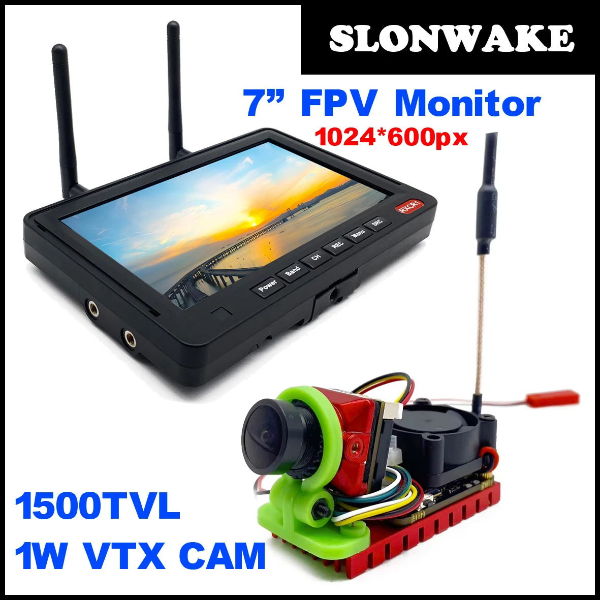

5,8G 56CH 7-дюймовый монитор HD IPS 1024*600 с регулируемым передатчиком AIO VTX 5,8G 48CH 1000 мВт CMOS 1500TVL для радиоуправляемых деталей
