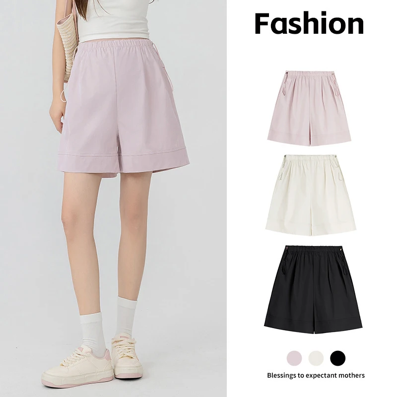 Summer Loose Maternity Shorts for Pregnant Women Casual Thin Wide Leg Pregnancy Pants Support without Belly Design