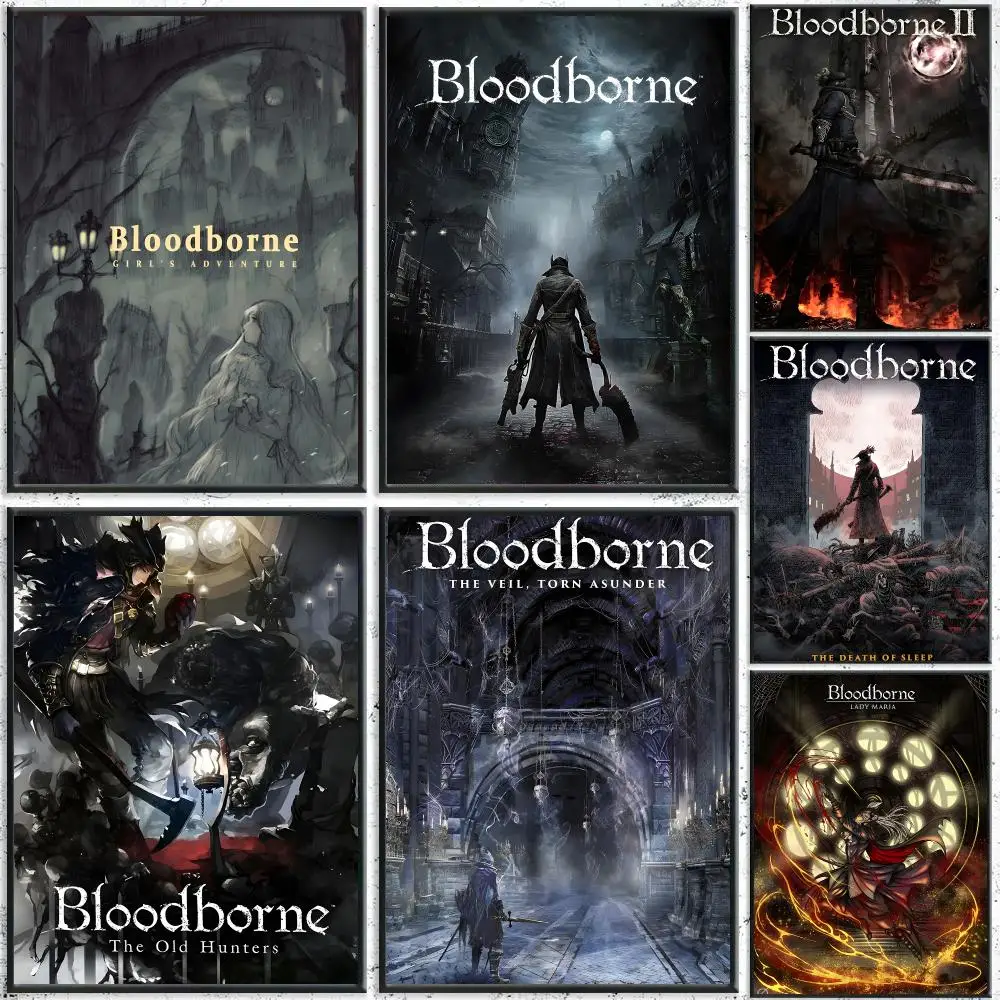 Game Bloodborne Poster Self-Adhesive Waterproof Wall Stickers Coffee Bar Home Wall Decor