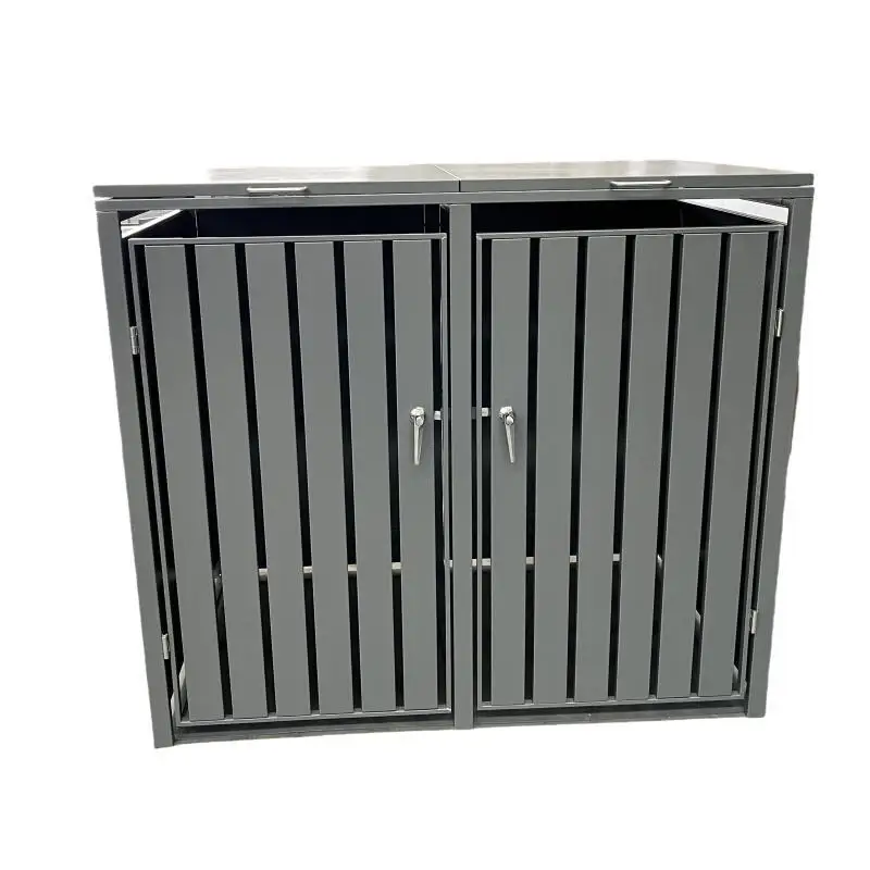 Metal Wheelie Bin Cover Garden Outdoor Metal Garbage Enclosure Waste Bin Cover with Lockable Door
