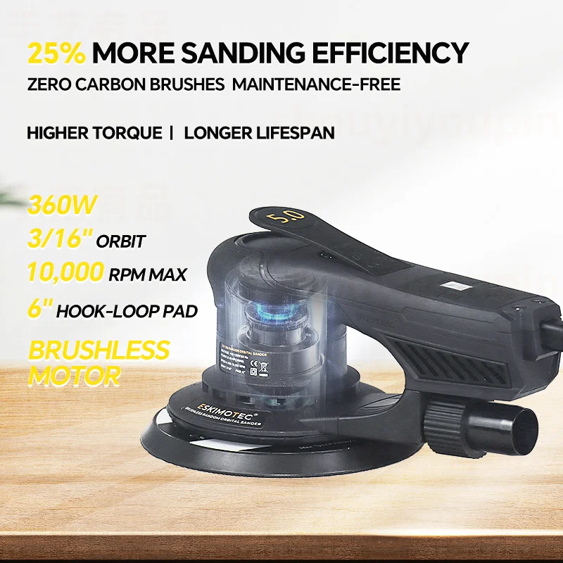 Random Orbital Mini Sander 5mm Wood Brush Floor Drywall Sander Brushless Variable Speed Sanders for Finishing Corners Car