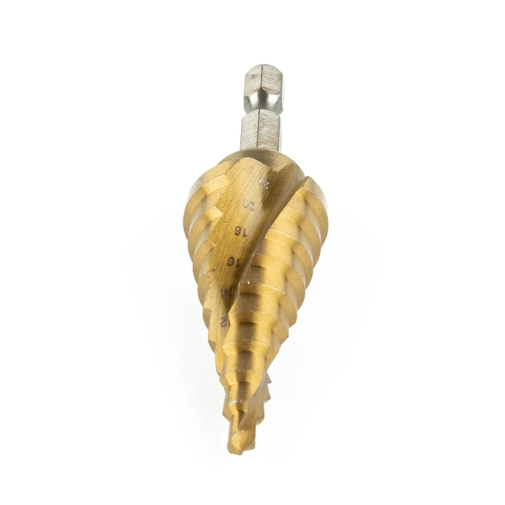 Brand New Step Drill Bit Spiral Fluted Step Cone Titanium Coated 4-22mm Accessories Aluminum Drill Bit Gold HSS