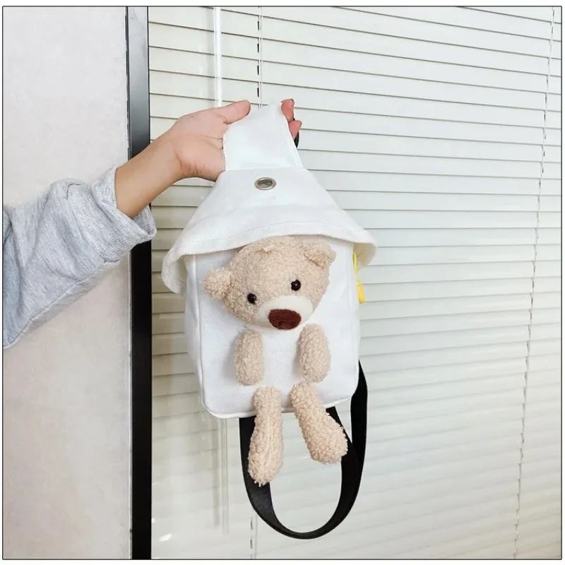 Children's Bags Winter New Messenger Bag Cute Bear Chest Bag Korean Version Trend Boys and Girls Mini Canvas Bag messenger bag